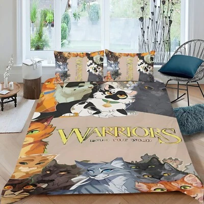 3Pcs Bedding Sets Warriors Cats Duvet Cover Sets All Season for Kids Lightweight - Image 1 of 4