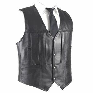 New men's leather black vest, motorcycle driver vest, multiple sizes - Picture 1 of 11