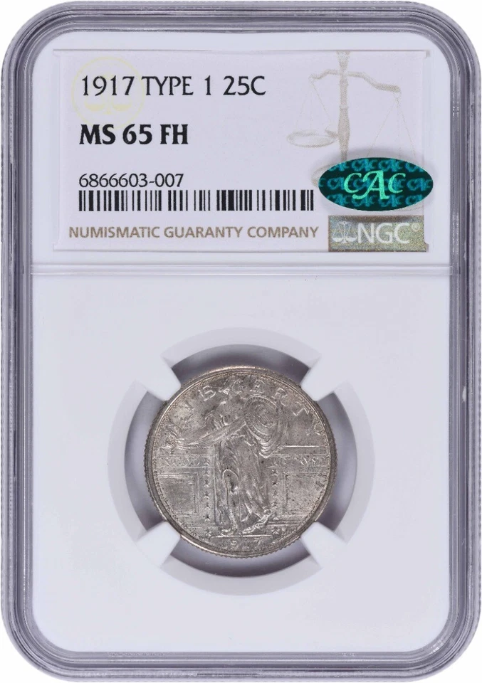 1917 Standing Liberty Silver Quarter Type 1 MS65FH NGC (CAC) - Image 1 of 4