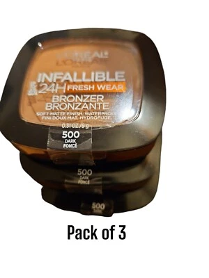 L'Oreal Paris  24H FRESH WEAR BRONZER  500 Dark Soft Matte Finish pkg 3 - Image 1 of 4