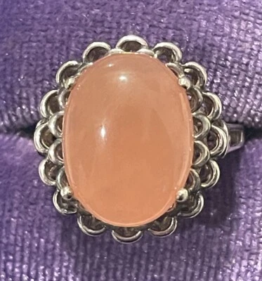 Anel cabochão de calcedônia rosa natural 925 tamanho 8 em excelente estado usado - Imagem 1 de 4