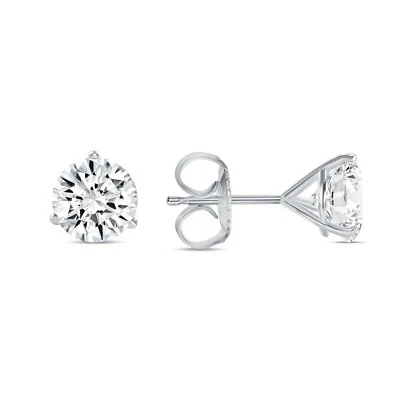 4 Ct Round Lab Grown Diamond Earrings 14K White Gold E/VVS Martini Push IGI Cert - Image 1 of 3