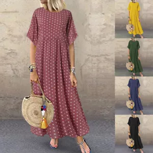 Mujer Mangas Cortas Una Línea Vestido Largo Informal Fiesta Noche Swing Maxi Vestido CALIENTE - Imagen 1 de 17