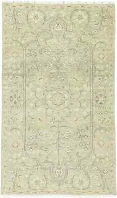 Handmade Small Distressed Floral Rug Muted Transitional Oriental Carpet 3X5 ft - Image 1 of 4