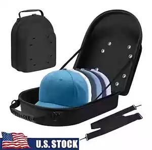 Baseball Cap Carrier Hat Box Travel Case for Hats Caps Fits 6 Hats Black Zipper. - Picture 1 of 9