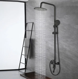Juego de Grifo de Ducha Baño Negro 8" Válvula Mezclador Pulverizador Manual Grifo Montado en la Pared - Imagen 1 de 17