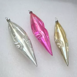 3 Antique Vintage Glass USSR Christmas Ornaments Xmas Tree Decorations Icicles - Picture 1 of 5