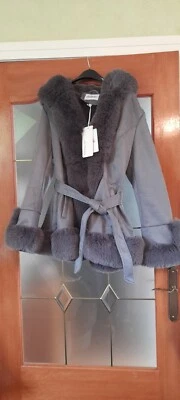 FAUX SUEDE FUR TRIM HOODED JACKET SIZE XL - Image 1 of 3