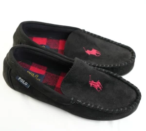 Polo Ralph Lauren Red Pony Logo Dezi V Moccasin Slippers Black Size 10 - Picture 1 of 11