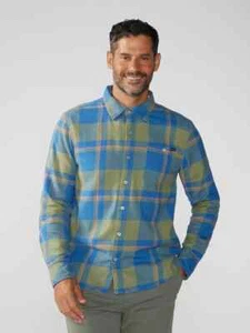 Chubbies NWT Men's Blue & Olive Brown Plaid BE GLAD WEAR Shirt, Size Large - Picture 1 of 8