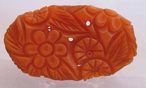 Pastel de calabaza tallado pesado profundo baquelita vintage naranja floral y hojas ovalado grande - Imagen 1 de 3