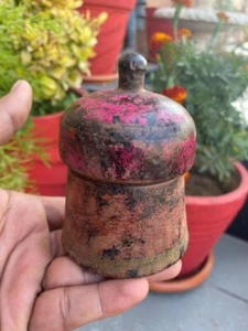 Antique Hand Crafted Wooden Mushroom Shape Top Lid Kumkum Powder Box Tikka Box - Picture 1 of 6