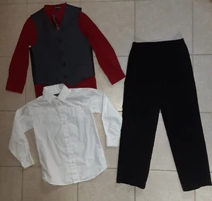 5 Piece Black Gray George Suit Vest Red +White Shirt Pant Tie Size 6 7 Youth Boy - Picture 1 of 11