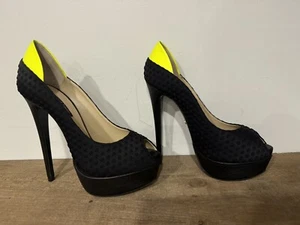 Ruthie Davis Black Peep-Toe Leather High Heels Platform Pumps Size 7 37 Italy - Picture 1 of 7