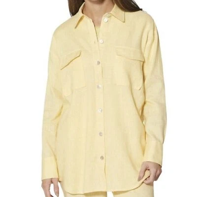 VTG Studio Works Women's Yellow 100% Linen Button Up Long Sleeve Shirt Size 1X - Image 1 of 4