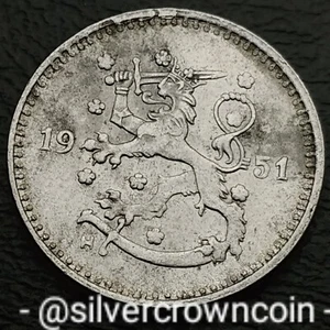 Finland 1 Markka 1951 H. KM#30b. Iron One Dollar coin. Rampant Lion. Suomi. Last - Picture 1 of 7
