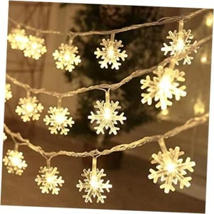 Christmas Lights, 20 Ft 40 LED Snowflake String Lights Battery Snowflake-Warm - Picture 1 of 7
