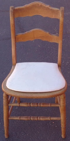 Antique Solid Wood Ladder Back Side Chair - Custom Made Seat Pad - NEEDS CANING Cover