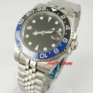 40mm cristal zafiro estéril esfera negra pulsera azul GMT reloj automático fecha - Imagen 1 de 5