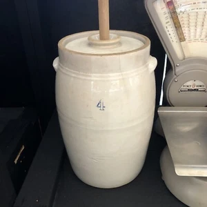 Antique vintage #4 large Butter Churn Crock w/Lid 9x16 - Picture 1 of 5
