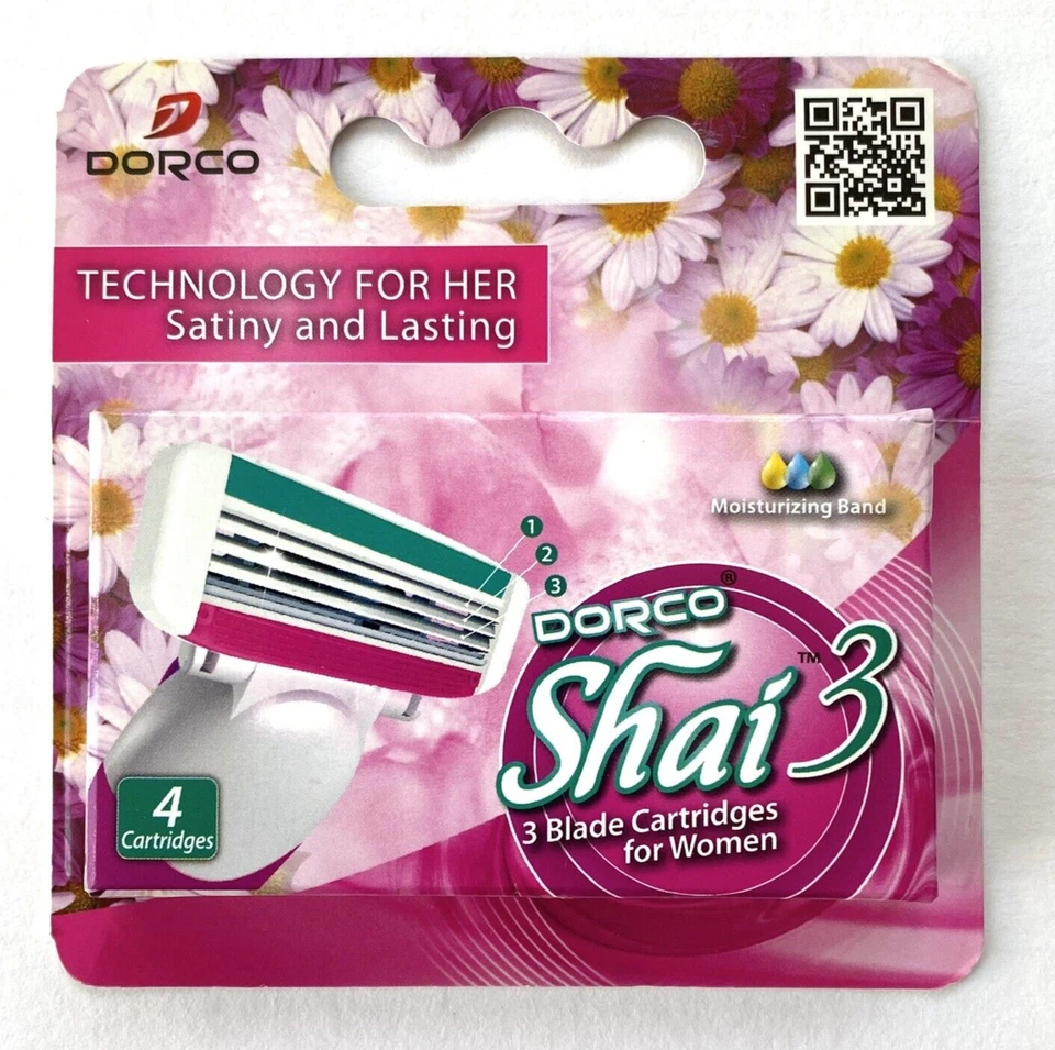 Cartuchos de barbear femininos Dorco Shai 3 lâminas pacote com 4 faixas hidratantes - Imagem 1 de 4