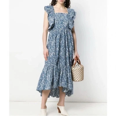 Vestido Ulla Johnson Freida Azul Talla 4 Índigo Floral Algodón Popelina Lechera Foto 1 de 4