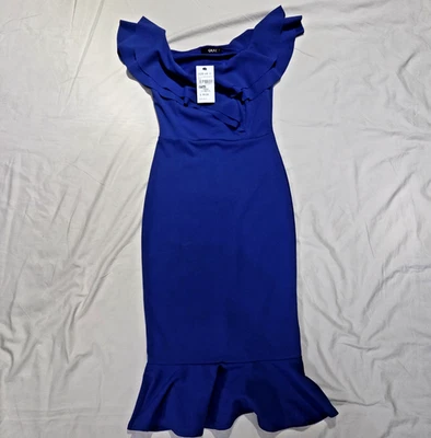 VESTIDO DE DISEÑADOR QUIZ AZUL REAL CON HOMBROS DESCUBIERTOS ESTILO SIRENA NUEVO CON ETIQUETAS Foto 1 de 4