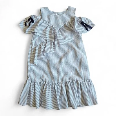 Habitual Girl Navy Blue & White Striped Ruffled Sun Dress Flowy Girls sz 14 EUC - Image 1 of 4