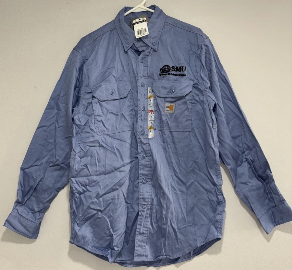 Carhartt Fr Button Up Lightweight Twill Shirt Mens M Blue Long Sleeve Work CAT2 - Image 1 of 4