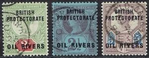 OIL RIVERS NIGER COAST 1892 QV GB SOBREIMPRESO 2D 21/2D 5D USADO - Imagen 1 de 2