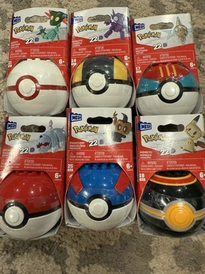 Mega Construx Pokemon Pokeballs Series 22 Lot Of 6 Complete Set Walleye & More.. - Image 1 of 4
