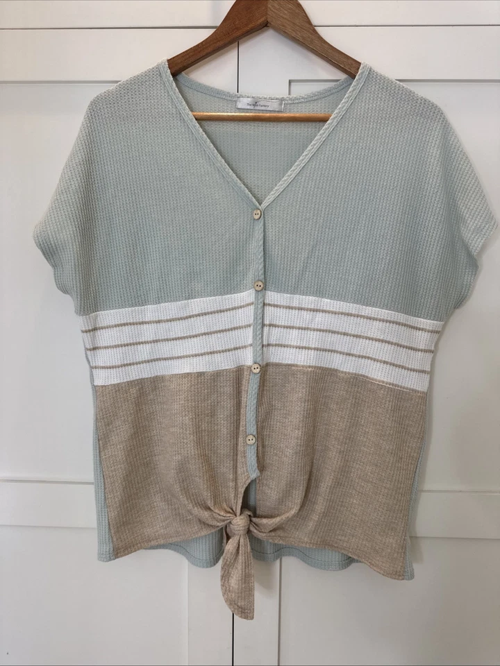 Blusa Top Waffle Botón Frontal Mujer Pequeña Corbata Frontal Foto 1 de 4