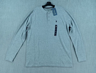 Polo Assn. dos EUA Camisa masculina Henley L cinza manga longa malha waffle nova com etiquetas - Imagem 1 de 4