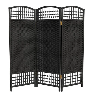 4 ft. Short Fiber Weave Folding Screen - Black - 3 Panels 3 Panel - Image 1 of 4