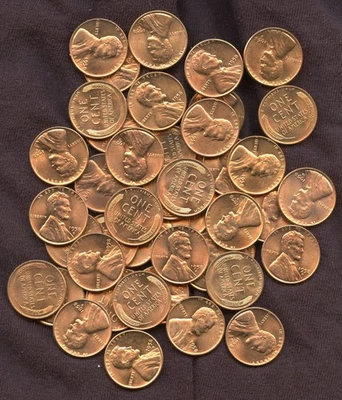 Wheat Cents- Roll of 50- 1958-D + 1958-P [25 each]- Brilliant Uncirculated- Red - Image 1 of 3