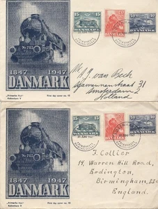 Denmark 1947 - Danish Railways Centennial - 2 x FDC postal used - very nice! - Picture 1 of 3
