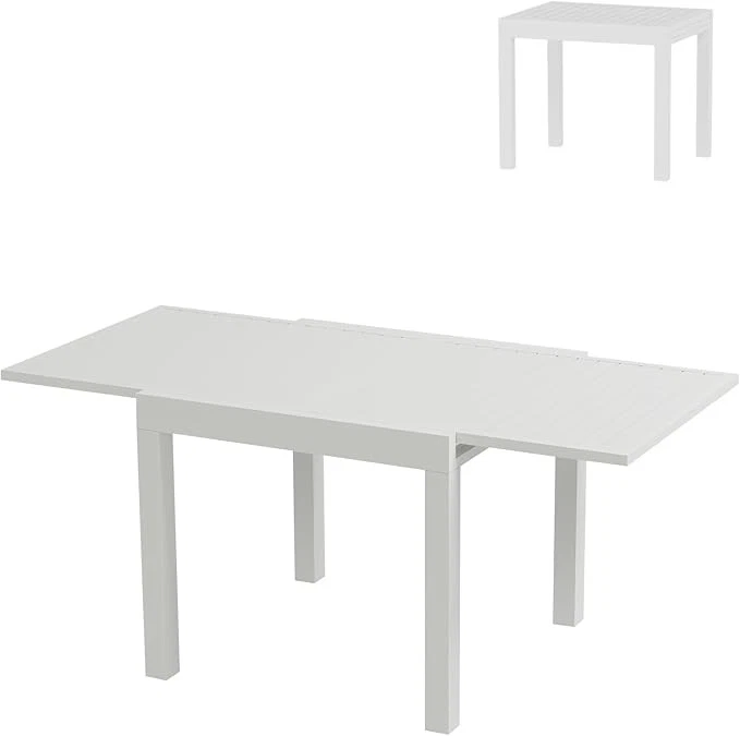 Expandable Patio Table Outdoor Dining Table Aluminum Slat Frame for Porch Deck - Image 1 of 4