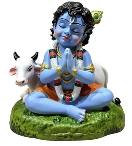 Lord Krishna Statue Idol for Car Dashboard /Home/Temple (Size: 6 x 8 cm, Blue) - Picture 1 of 4