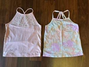 Oshkosh Lot Of 2 Girls Tie Dye & Embroidered Tank Tops SZ 7 One Multi/One Peach - Picture 1 of 6