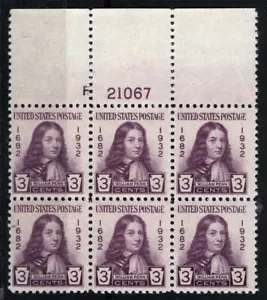 US Sc 724 Violet 3¢ MNH Original Gum Plate No. F21067 Block of Six - Picture 1 of 1