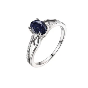 Blue Sandstone Ring Oval Cut 925 Sterling Silver Ring Blue Sandstone Ring - Picture 1 of 3
