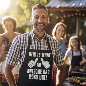 Awesome Dad Thumbs Funny Fathers day BBQ Apron For Dad, Cooking Apron - Picture 1 of 3