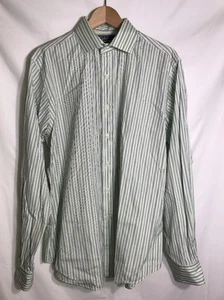 Ralph Lauren Polo Regent Fit Dress Men Shirt 16.5 Green Blue Stripes #M - Picture 1 of 4