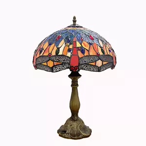 Beautiful Tiffany Table Lamp Red Dragonfly Style Stained Glass Home Decor 18" - Picture 1 of 6