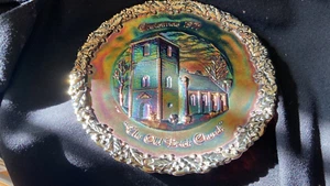 Fenton Carnival Art Glass Plate Christmas 1971 The Old Brick Church - Picture 1 of 3