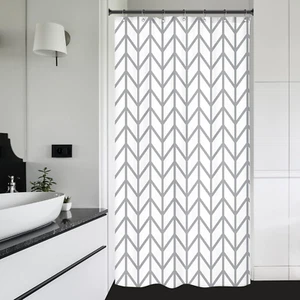 Stall Small Shower Curtain Half Size 36X72 Inch White Grey Bold Thick Lines Stri - Picture 1 of 12