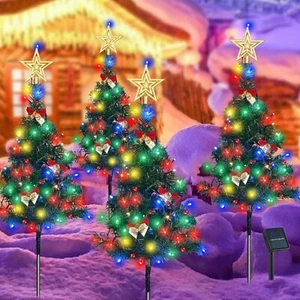 4 Pack Outdoor Solar Christmas Tree Stake Lights with 80 LED, Waterproof - Picture 1 of 4