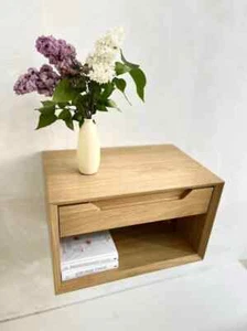 floating wall mounted nightstand floating Table in Solid White made Pine WOODEN - Picture 1 of 5