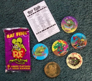 Ed Roth Rat Fink Metal Brass Slammer Coin JUNK FOOD Pogs Pack Hot Rod Monsters - Picture 1 of 5