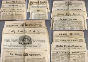 BOSTON newspapers COLLECTION of 20 ORIGINAL c1840-70 found in old shipping trunk - Imagen 1 de 17